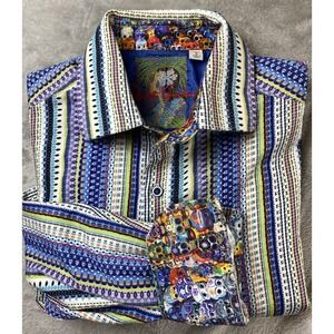 Robert Graham Multicolor Striped Embroidered Button-Up Shirt Classic Fit Men's S